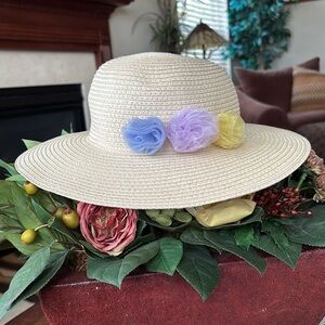 Brand New Janie and Jack Toddler Natural Straw Hat 3D Mesh Flowers Easter Floral